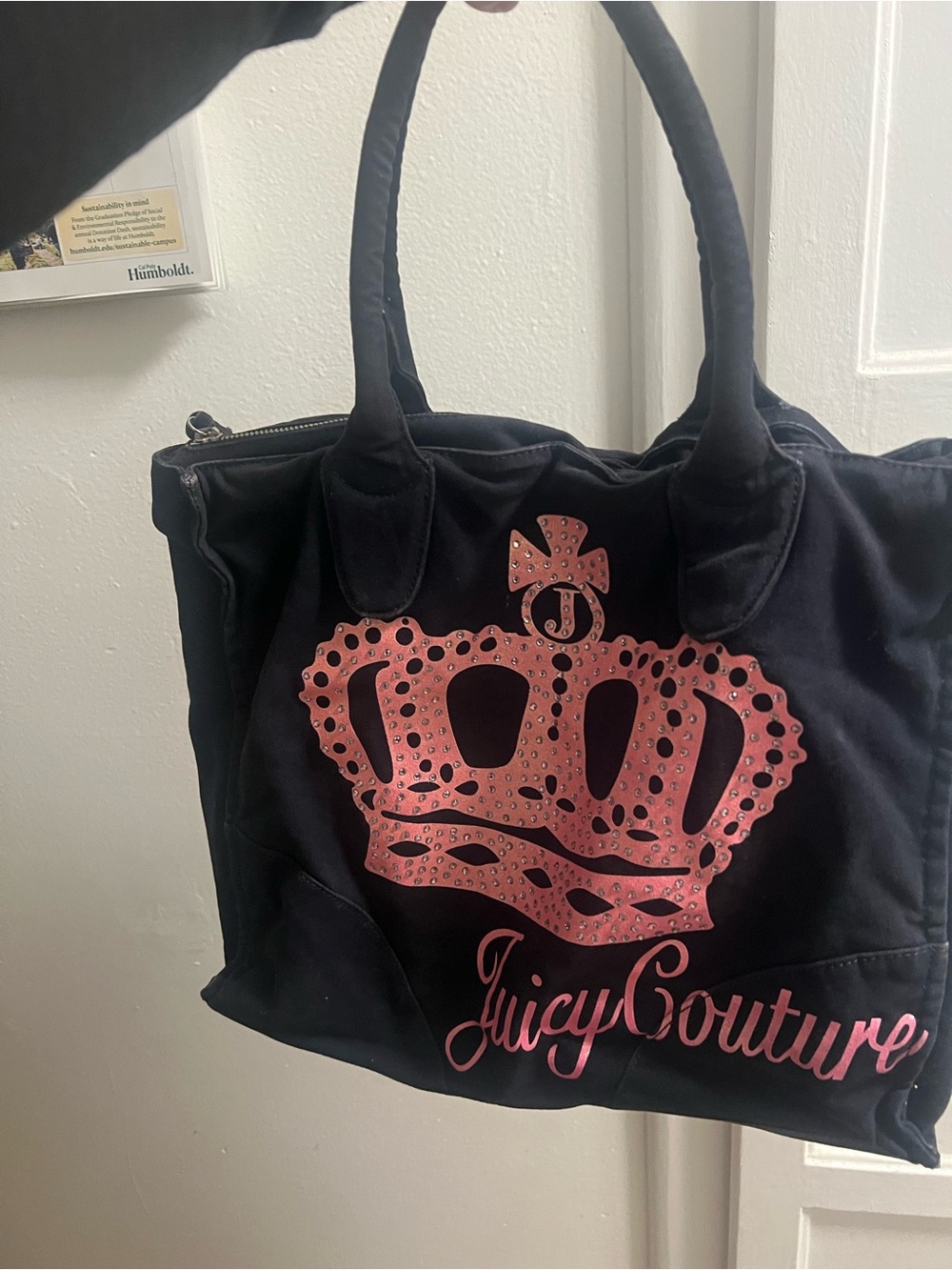 Vintage Juicy Couture Navy Tote Bag with Pink Crown Logo
